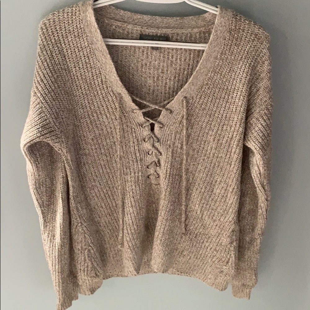 Lace up front sweater